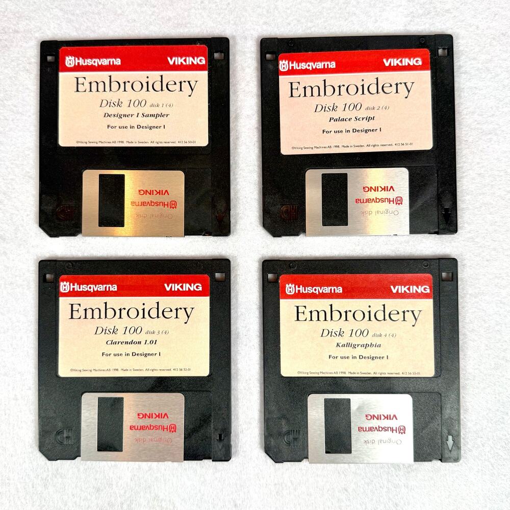 Vtg Husqvarna Viking Sewing & Embroidery Floppy Disks Lot of 4 Designer 1